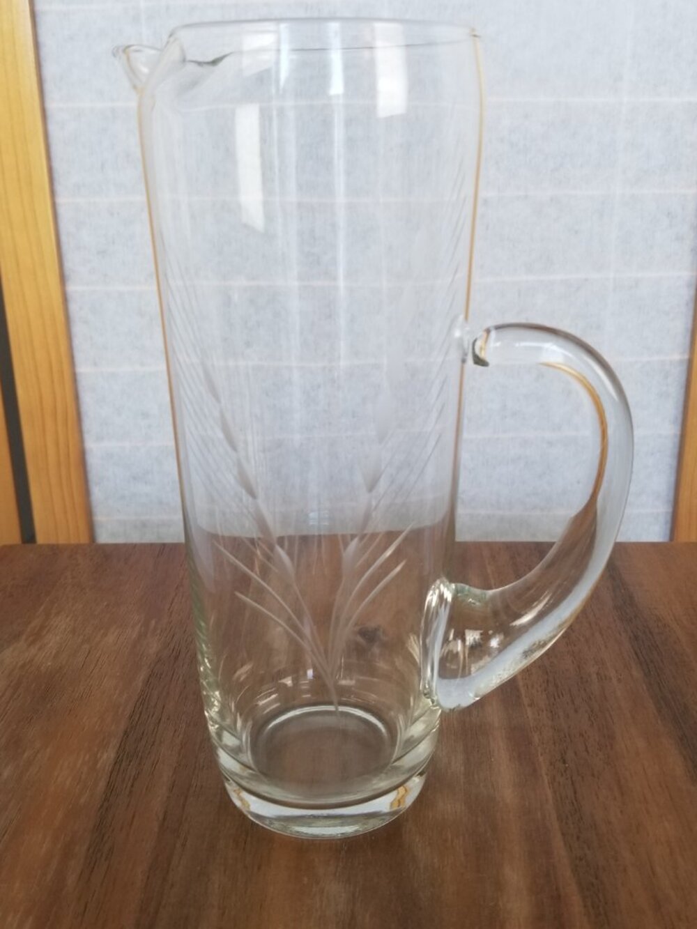 MCM Vintage Barware Tall Cylinder Pitcher Martini Wheat Etching Ice Guard 9.5"